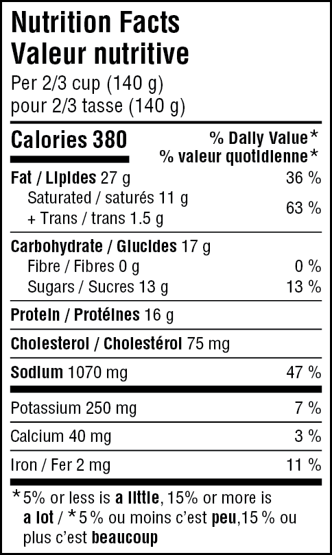 Mandarin teriyaki beef meatballs nutrition facts table
